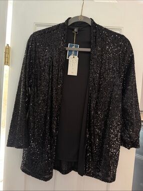 Cable & Gauge Black Sequin Open Front Jacket